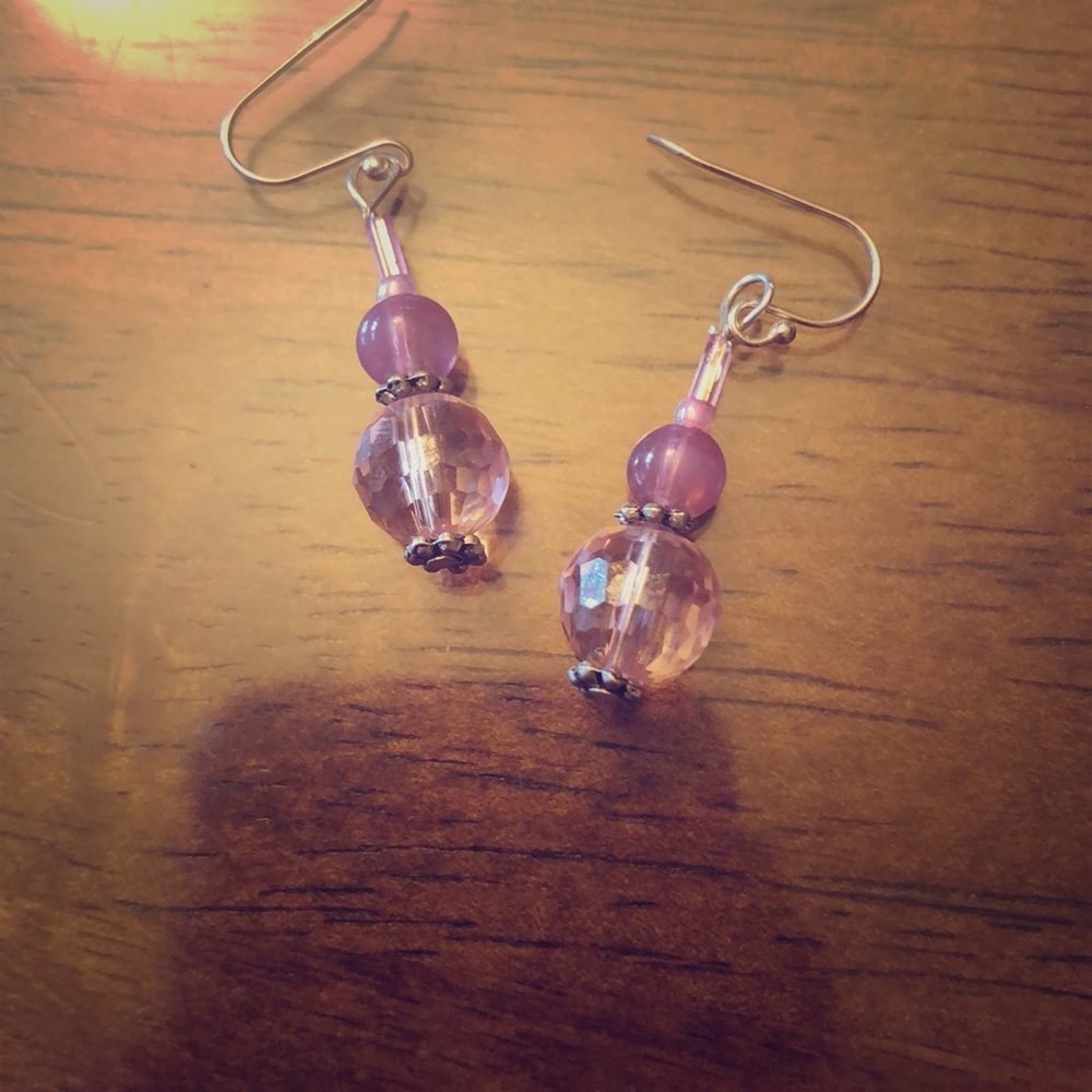 Handmade, lovely pink crystals earrings